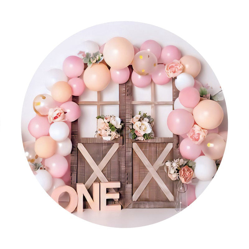 Aperturee - Wooden Balloons Round Happy Birthday Backdrop