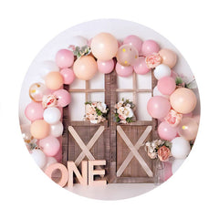 Aperturee - Wooden Balloons Round Happy Birthday Backdrop