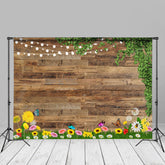 Aperturee - Wooden Board Wall Floral Spring Picture Backdrop