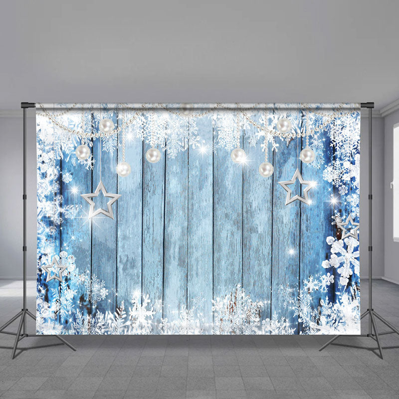 Aperturee - Wooden Snowflake Star Pearl Merry Christmas Backdrop