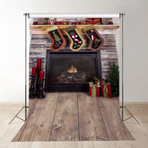 Aperturee - Wooden Sock Fireplace Photobooth Christmas Backdrop