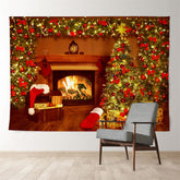 Aperturee - Xmas Tree Fireplace Light Family Photo Backdrop