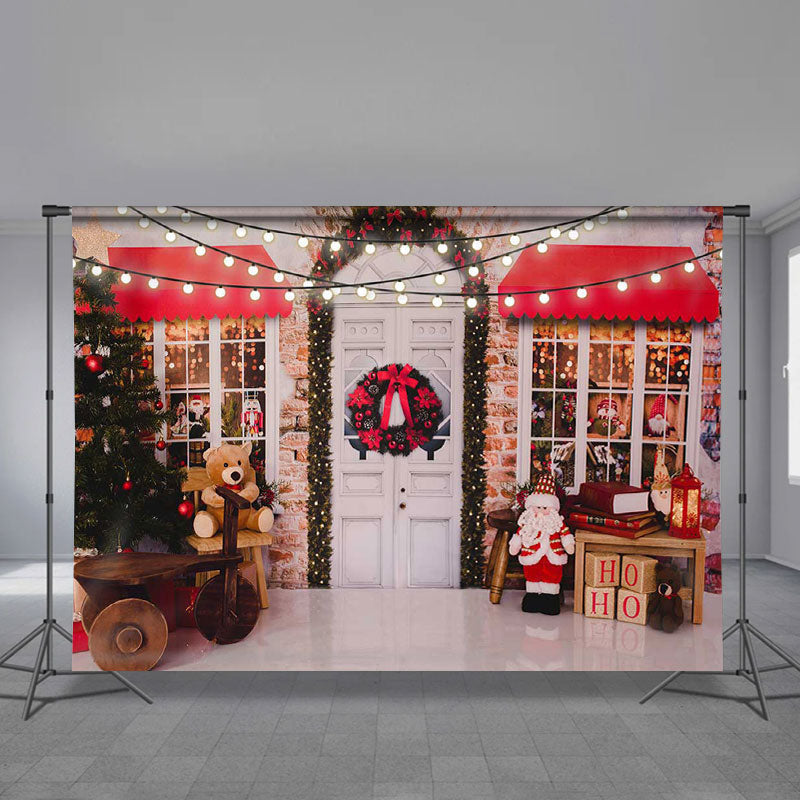 Aperturee - Xmas Tree Santa White Door Wreath Light Backdrop