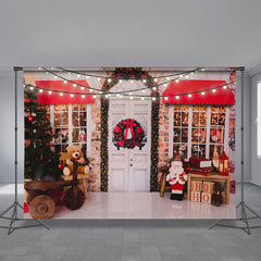 Aperturee - Xmas Tree Santa White Door Wreath Light Backdrop