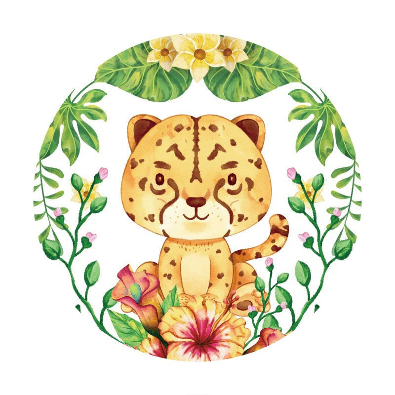 Aperturee - Yellow Cute Tiger Round Birthday Party Backdrop