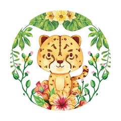 Aperturee - Yellow Cute Tiger Round Birthday Party Backdrop