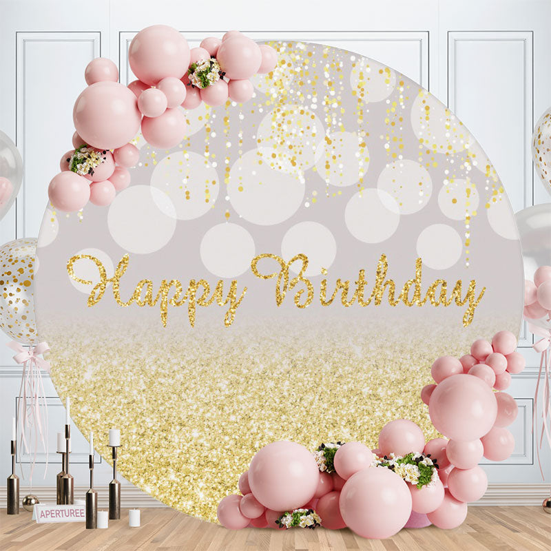 Aperturee - Yellow Glitter Sequins Happy Birthday Round Backdrops