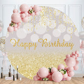 Aperturee - Yellow Glitter Sequins Happy Birthday Round Backdrops