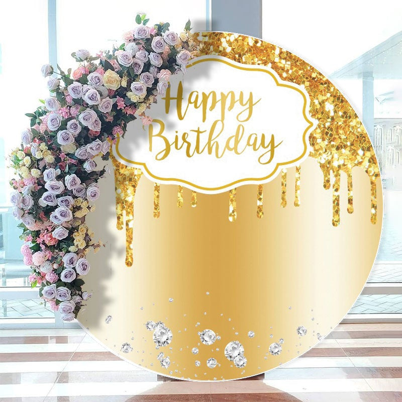 Aperturee - Yellow Happy Birthday Glitter Round Party Backdrops