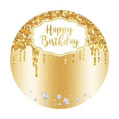 Aperturee - Yellow Happy Birthday Glitter Round Party Backdrops