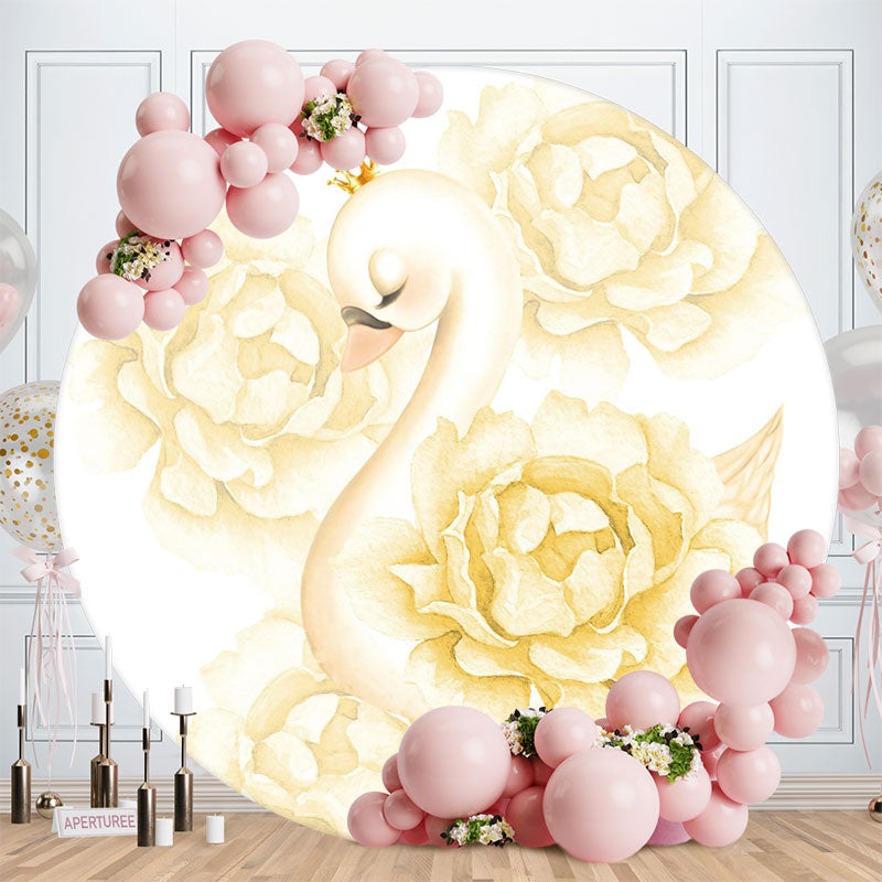 Aperturee - Yellow Swan Floral Round Baby Shower Backdrop