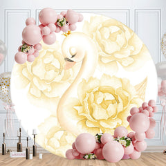 Aperturee - Yellow Swan Floral Round Baby Shower Backdrop