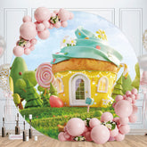 Aperturee - Yellow Sweet Cake House Round Birthday Backdrop