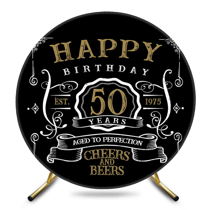 Aperturee - Gold And White Happy 50th Years Birthday Black Backdrop