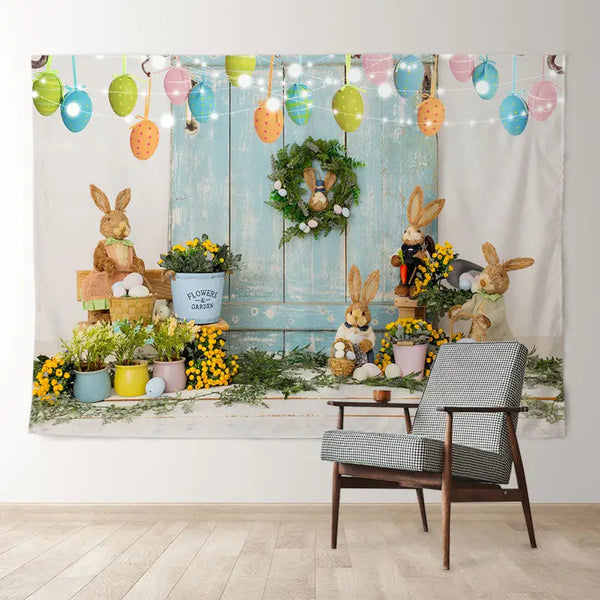 Aperturee Easter Bunny Stop Here Lighting Eggs Backdrop