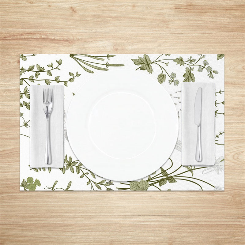 Aperturee - White Flowers Leaves Butterfly Set Of 4 Placemats