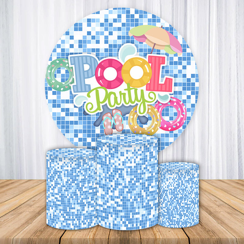 Aperturee - Aperturee Summer Pool Party Vacation Blue Round Backdrop Kit
