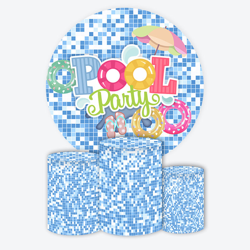 Aperturee - Aperturee Summer Pool Party Vacation Blue Round Backdrop Kit