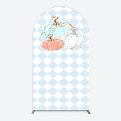 Aperturee - Aperturee Blue White Rhombus Pumpkins Birthday Arch Backdrop