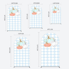 Aperturee - Aperturee Blue White Rhombus Pumpkins Birthday Arch Backdrop