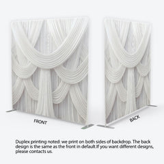 Aperturee Elegant White Draped Fabric Square Double-Sided Backdrop, Luxurious Swag Design for Wedding Party and Event Photography