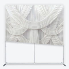 Aperturee Elegant White Draped Fabric Square Double-Sided Backdrop, Luxurious Swag Design for Wedding Party and Event Photography