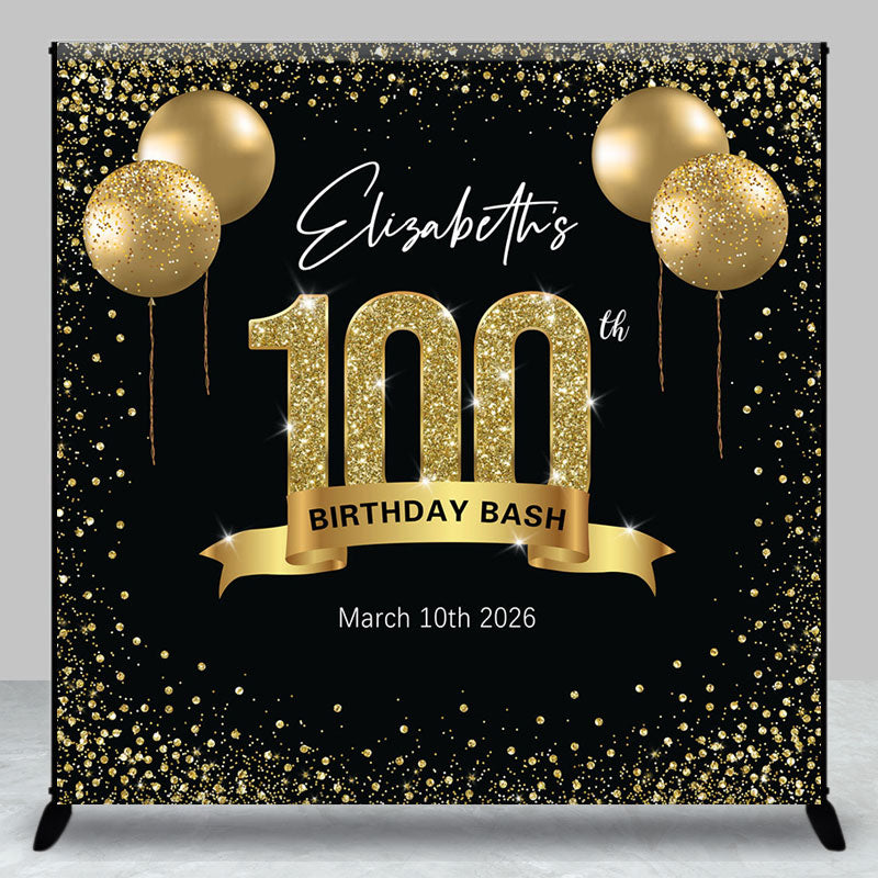 Aperturee - Aperturee Black Gold Balloon Custom 100th Birthday Backdrop