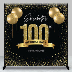 Aperturee - Aperturee Black Gold Balloon Custom 100th Birthday Backdrop