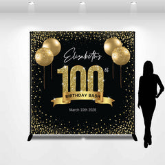 Aperturee - Aperturee Black Gold Balloon Custom 100th Birthday Backdrop