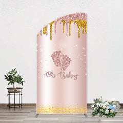 Aperturee - Rose Gold Glitter Footprints Oh Baby Arch Backdrop