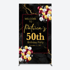 Aperturee - Aperturee Black Gold Marble Balloon 50th Birthday Rectangle Backdrop