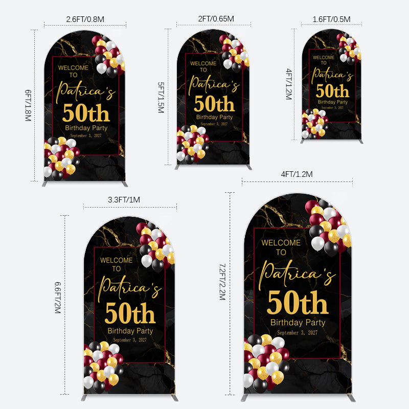 Aperturee - Aperturee Black Gold Marble Balloon 50th Birthday Arch Backdrop