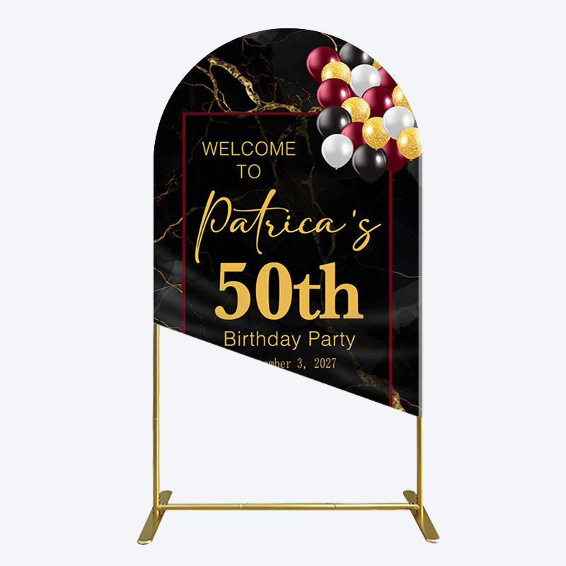 Aperturee - Aperturee Black Gold Marble Balloon 50th Birthday Arch Backdrop