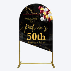 Aperturee - Aperturee Black Gold Marble Balloon 50th Birthday Arch Backdrop