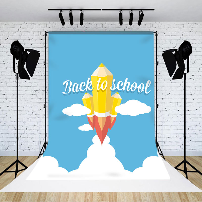 Aperturee - Blue Sky White Cloud Rocket Back To School Backdrop
