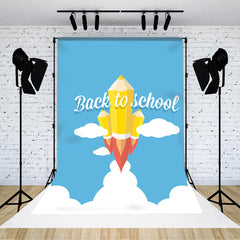 Aperturee - Blue Sky White Cloud Rocket Back To School Backdrop