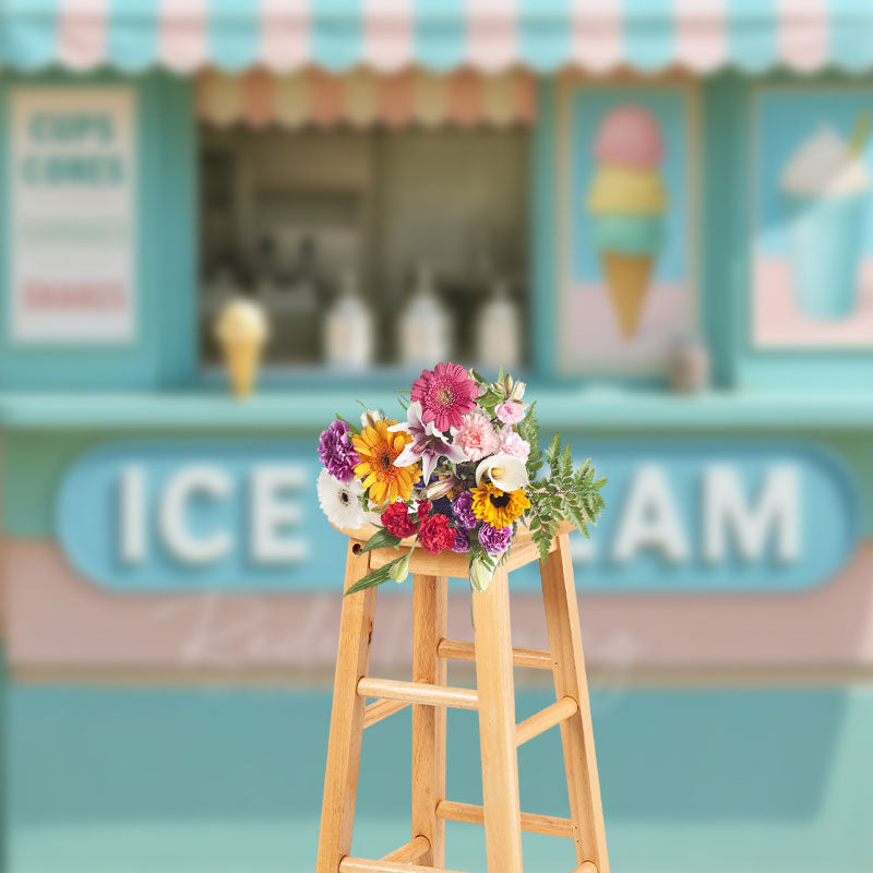 Aperturee - Aperturee Tiffany Green Pink Ice Cream Shop Photo Backdrop