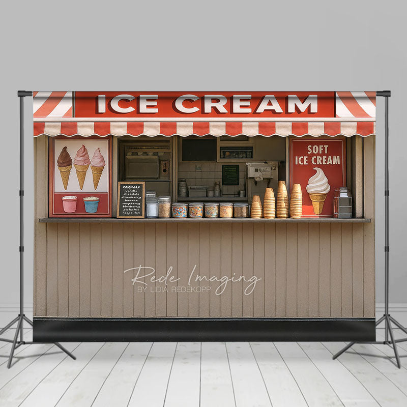 Aperturee - Aperturee Summer Red Beige Ice Cream Shop Photography Backdrop
