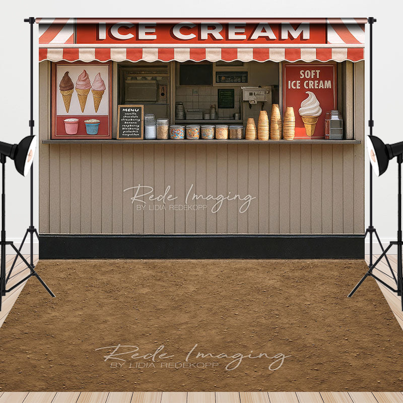 Aperturee - Aperturee Ice Cream Dessert Shop Brown Rug Combo Set Backdrop