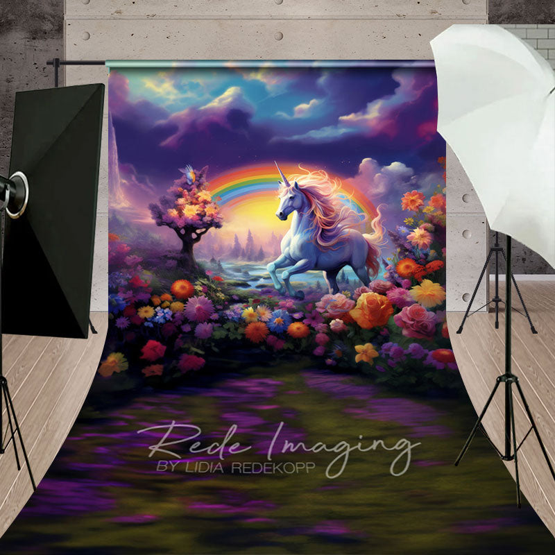 Aperturee - Aperturee Wonderland Colorful Unicorn Cake Smash Sweep Backdrop