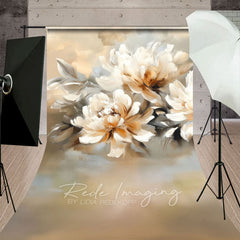 Aperturee - Aperturee White Orange Oil Painted Flowers Sweep Photo Backdrop