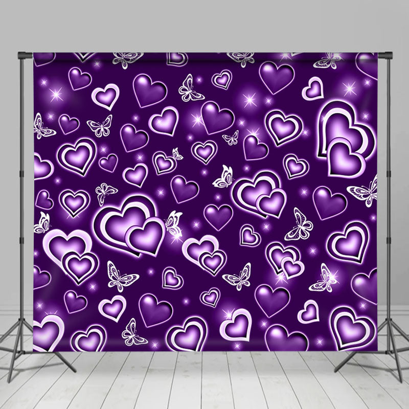 Aperturee - Purple Butterfly Hearts Starlight Party Backdrop