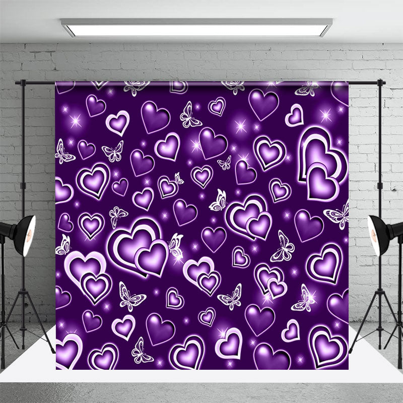 Aperturee - Purple Butterfly Hearts Starlight Party Backdrop