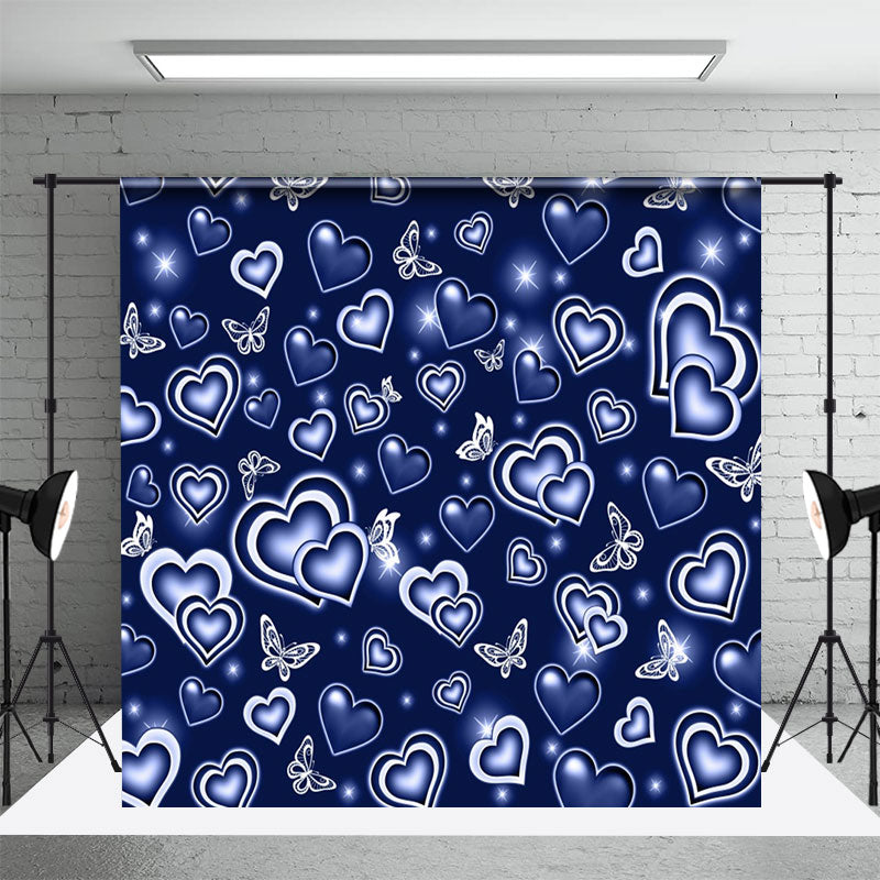 Aperturee - Blue White Butterfly Hearts Starlight Party Backdrop