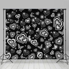 Aperturee - Black White Butterfly Heart Starlight Party Backdrop