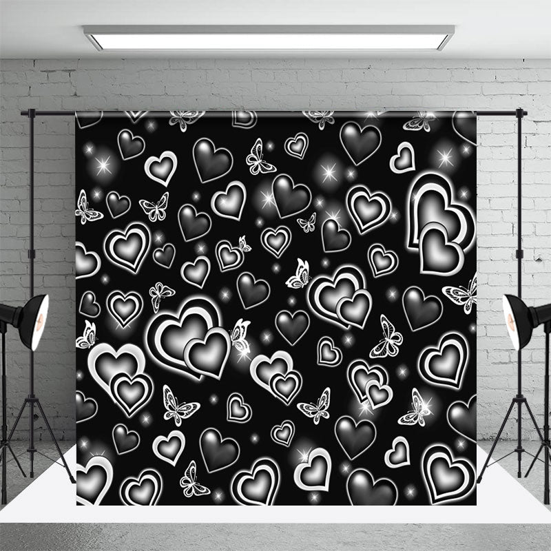 Aperturee - Black White Butterfly Heart Starlight Party Backdrop