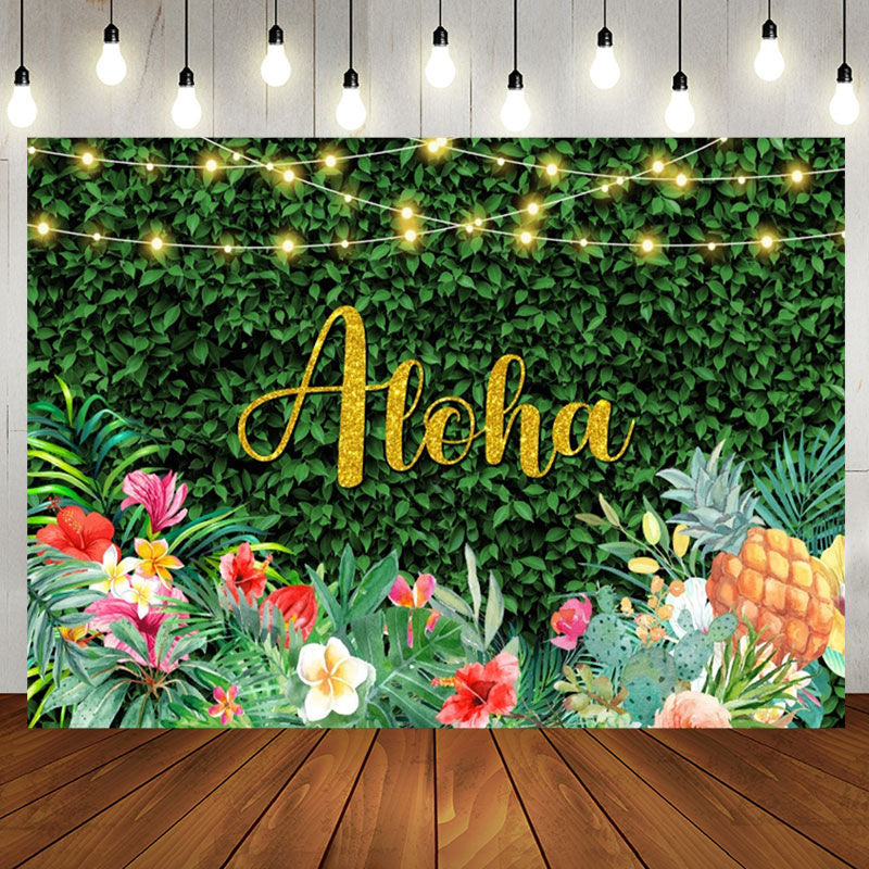 Aperturee - Green Leaves Monstera Floral Fruit Birthday Backdrop
