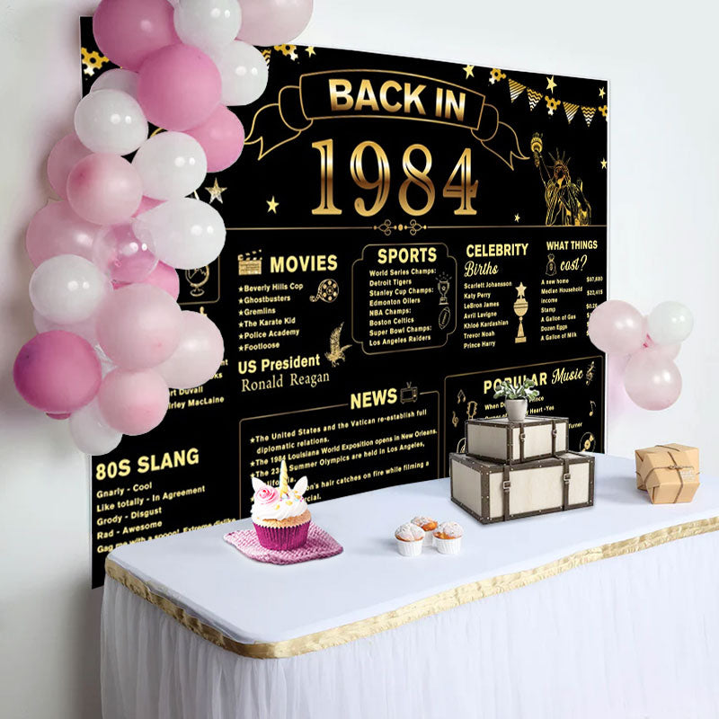 Aperturee - Back In 1984 Black Gold Star 40th Birthday Backdrop