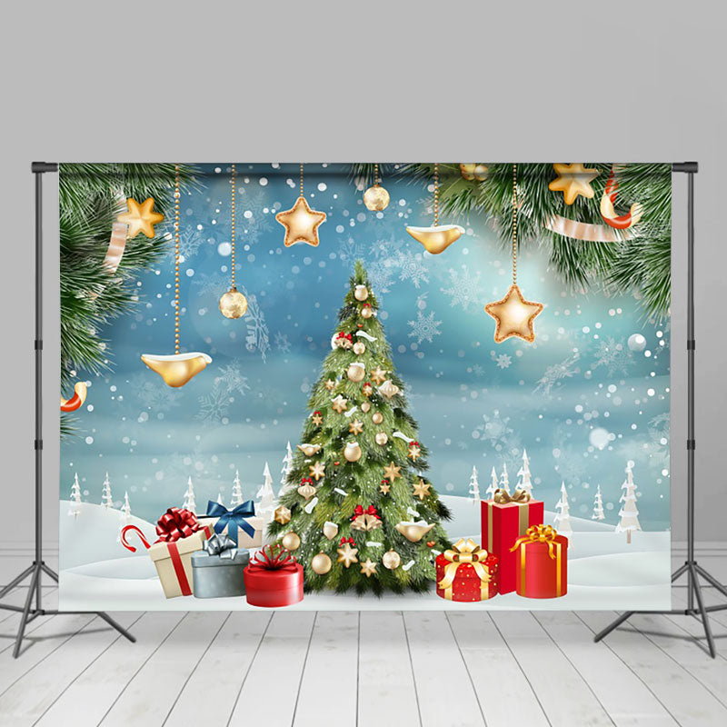 Aperturee - Aperturee Snowflake Pine Bokeh Christmas Tree Scene Backdrop