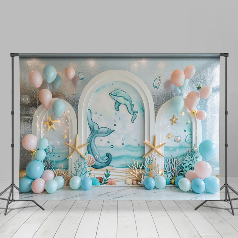 Aperturee - Aperturee Balloons Dolphin Arch Ocean Cake Smash Backdrop